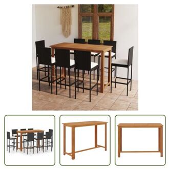 vidaXL Barset Acaciahout - Zwart - Tafel- 150 x 70 x 105 cm - Stoel- 40 x 44 x 108 cm