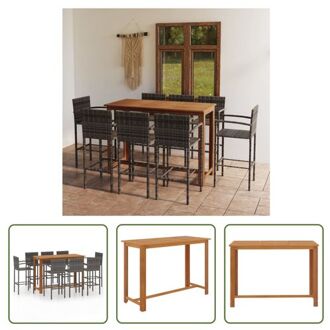 vidaXL Barset Hout Acacia - 150x70x105 - Grijs Poly Rattan - 52x56x118 - Montage vereist