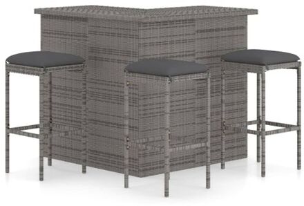 vidaXL Barset Lounge - Grijs - Poly rattan - 100 x 50 x 105 cm - Inclusief bartafel - 3 barkrukken en