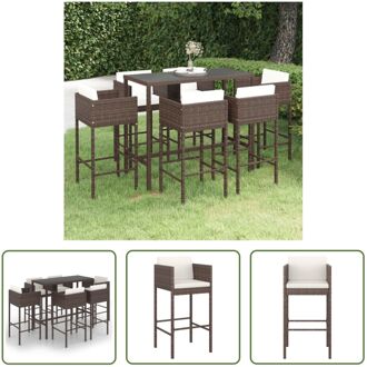 vidaXL Barset Luxe - Bruin PE Rattan - 130x60x110cm - Incl - 6 Barkrukken - Kussens