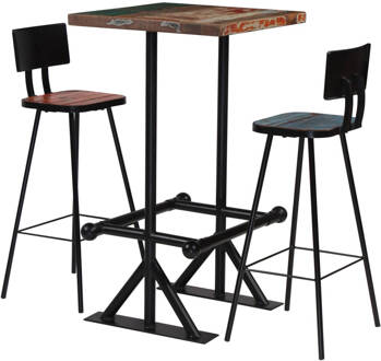 vidaXL Barset massief gerecycled hout meerkleurig 3-delig Multicolor