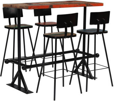 vidaXL Barset massief gerecycled hout meerkleurig 5-delig Multicolor