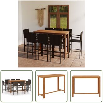 vidaXL Barset Materiaal- massief acaciahout en poly rattan Afmetingen- Tafel - 150 x 70 x 105 cm - Stoel - Bruin