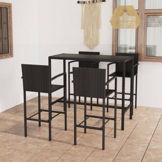vidaXL Barset met tafel en 4 krukken - 130x60x110 cm - zwart - PE-rattan en gepoedercoat staal