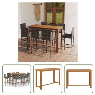 vidaXL Barset Modern - Acaciahout - Grijs - 150 x 70 x 105 cm - 8 Barkrukken incl - kussens