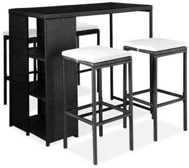 vidaXL Barset - PE-rattan - zwart - 120 x 60 x 110 cm - inclusief 1 tafel - 4 barkrukken en 4 zitkussens