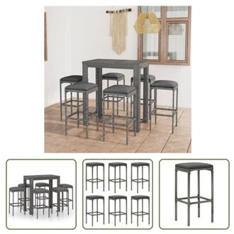 vidaXL Barset Rattan - 100x60.5x110.5 cm - Grijs - Inclusief 6 Barkrukken - Montage vereist