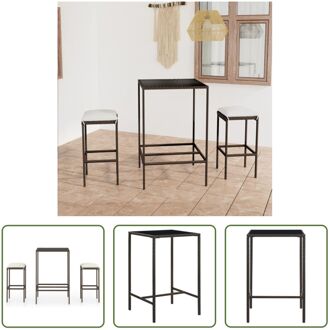 vidaXL Barset Rattan - Bruin - 70 x 70 x 110 cm - inclusief krukken en kussens