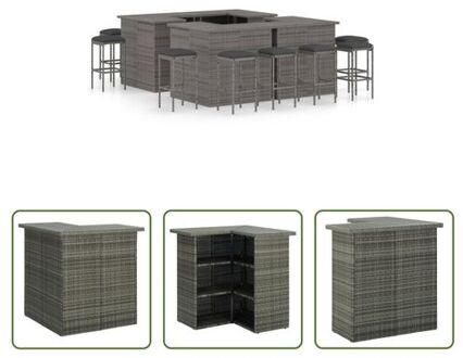 vidaXL Barset Tuin - PE-rattan - Gepoedercoat staal - Grijs - 100x50x105cm - Inclusief Kussens