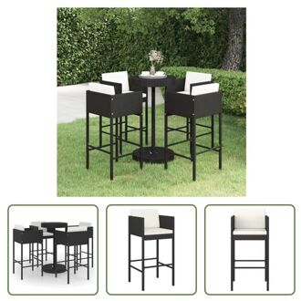 vidaXL Barset Tuintafel met 4 Barkrukken - Zwart - PE-Rattan