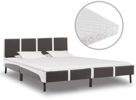 vidaXL Bed met matras grijs en wit kunstleer 180x200 cm