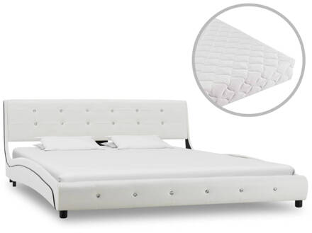 vidaXL Bed met matras kunstleer wit 160x200 cm