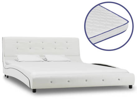 vidaXL Bed met traagschuim matras kunstleer wit 140x200 cm