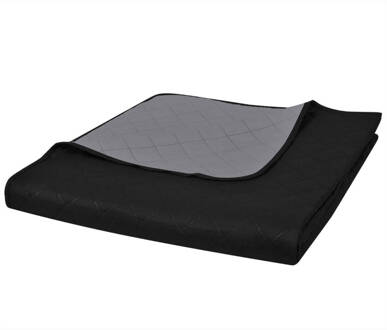 vidaXL Bedsprei gewatteerd dubbelzijdig 170x210 cm zwart/grijs