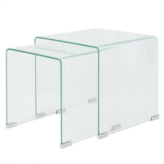 vidaXL Bijzettafel set 2-dlg transparant gehard glas