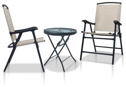 vidaXL Bistroset - 3-delig - crème/zwart - Textileen/Staal/Glas - 62x59x93 cm (stoel) - 40x46 cm (tafel)