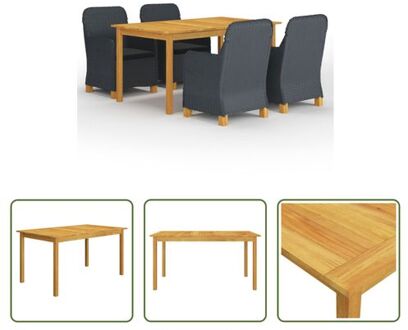 vidaXL Bistroset - Acacia Hout - Donkergrijs - 150x90x74cm - Inclusief kussens