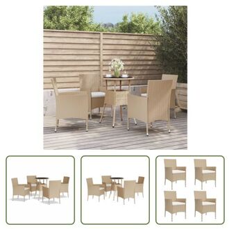 vidaXL Bistroset Beige - PE-rattan - Gepoedercoat staal - 55 x 75 cm - Inclusief kussens