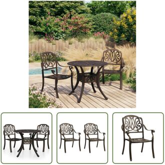 vidaXL Bistroset Gietaluminium - Brons - 63 x 69 x 91 cm - Inclusief 2 Tuinstoelen en 1 Tafel Bruin