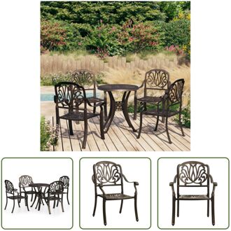 vidaXL Bistroset Gietaluminium Tuinstoelen en Tafel - 63x69x91 cm - Brons Bruin