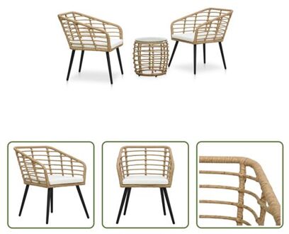 vidaXL Bistroset PE-rattan - 63.5 x 53.5 x 77 cm - Eiken/Zwart/Wit/Transparant Bruin