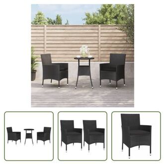 vidaXL Bistroset - Zwart - Tafel- 55 x 75 cm - Stoel- 61 x 60 x 88 cm - Kussen- 47 x 46 x 5 cm