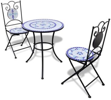 vidaXL Bistrotafel met 2 stoelen 60 cm mozaïek blauw|wit