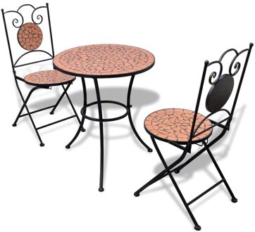 vidaXL Bistrotafel met 2 stoelen 60 cm mozaïek en terracotta Bruin