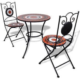 vidaXL Bistrotafel met 2 stoelen 60 cm mozaïek terracotta|wit Bruin