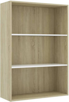 Vidaxl Boekenkast 3 Schappen 80x30x114 Cm Spaanplaat Wit Sonoma Eiken