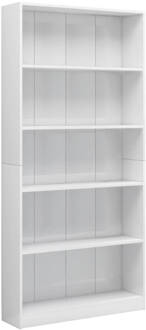 vidaXL Boekenkast 5 schappen 80x24x175 cm bewerkt hout hoogglans wit