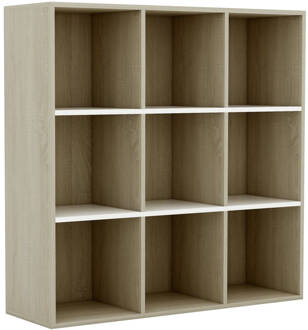 vidaXL Boekenkast 98x30x98 cm spaanplaat wit en sonoma eikenkleurig