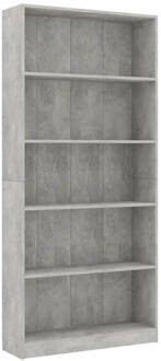 vidaXL Boekenkast met 5 schappen 80x24x175 cm bewerkt hout betongrijs