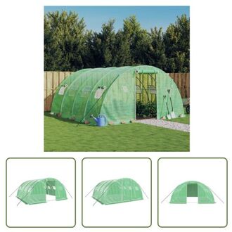 vidaXL Broeikas - 4 x 4 x 2 m - Groen - PE - Gegalvaniseerd Staal - 140 g/m² - Met 2 Ritsen - Montage Vereist