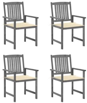 vidaXL Buitenstoelen - Gelatte houten - 61x57x92 cm - Grijs - Massief acaciahout - 4x stoel + 4x zitkussen