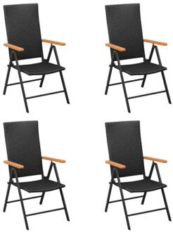 vidaXL Buitenstoelen - PE-rattan - 55 x 64 x 105 cm - 7 ligstanden Zwart