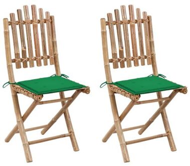 vidaXL Buitenstoelen set - bamboe - 50x42x92 cm - inklapbaar - groen kussen