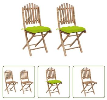 vidaXL Buitenstoelen Set - Bamboe - Inklapbaar - Helder groen kussen - 50x42x92 cm - 2 stuks