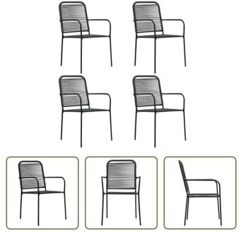 vidaXL Buitenstoelen Set - katoenen touw - zwart - 56x53.5x85.5 cm