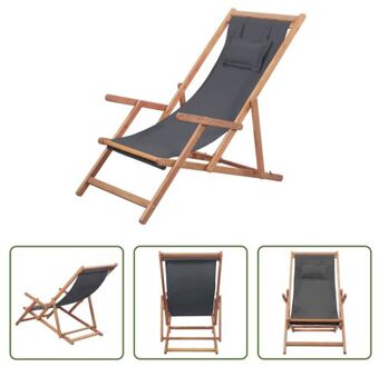 vidaXL Campingstoel - Grijs - Houten Frame - Verstelbaar - 60x112/119/127 cm - Waterdicht