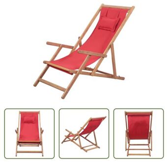 vidaXL Campingstoel Verstelbaar - Houten Frame - Rood - 60x112/119/127cm - Polyester - Eucalyptushout - 3