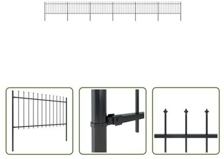 vidaXL Decoratief Stalen Tuinhek - 10.2 meter - Zwart - 6 Schuttingpanelen en 7 Palen