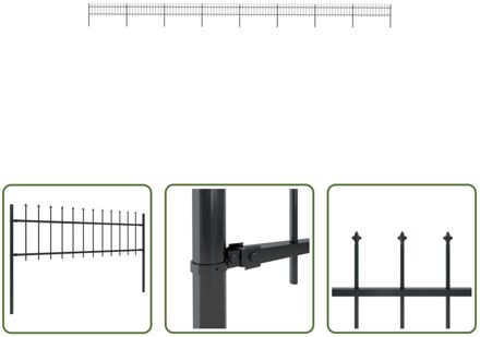 vidaXL Decoratief Stalen Tuinhek - 8 schuttingpanelen - 9 palen - 13.6m lengte - Robuust gepoedercoat staal - Zwart