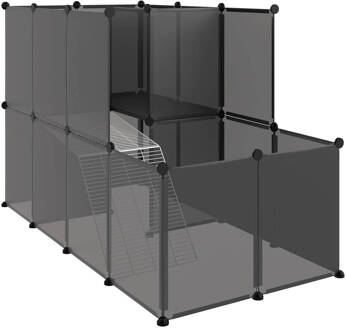 vidaXL Dierenhok klein 142x74x93 cm polypropeen en staal zwart Multikleur