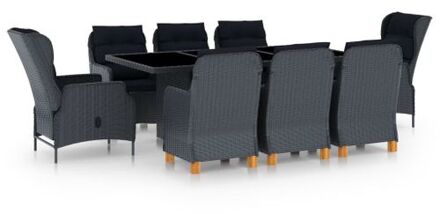vidaXL Dining Set - PE Rattan - 200x100x74 cm - Dark Grey - 8 Chairs - Cushions included Grijs