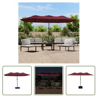 vidaXL Dubbele Parasol Bordeauxrood - 449 x 265 x 245 cm - LED-verlichting