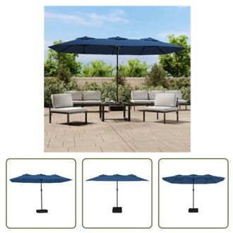 vidaXL Dubbele Parasol - Elegant - Tuinartikelen - 449 x 265 x 245 cm - Azuurblauw en Donkergrijs