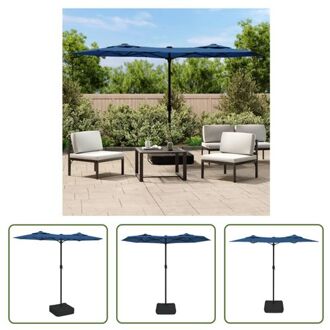 vidaXL Dubbele Parasol - Elegante - Polyester - Azuurblauw en Donkergrijs - 316x145x240cm - Zwengelmechanisme