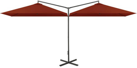 vidaXL Dubbele Parasol - Polyester - Stalen Paal - 600x290x260cm - Terracotta Bruin