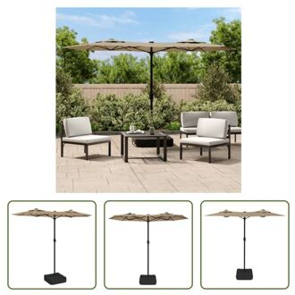 vidaXL Dubbele Parasol - Taupe en Donkergrijs - 316x145x240 cm - UV-beschermend Polyester - Sterk Frame